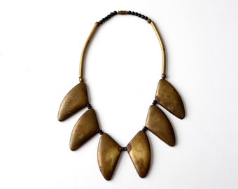 vintage brass necklace, chunky brass geometric bib necklace