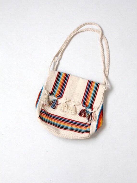 1980s striped woven cotton shoulder bag, vintage … - image 6