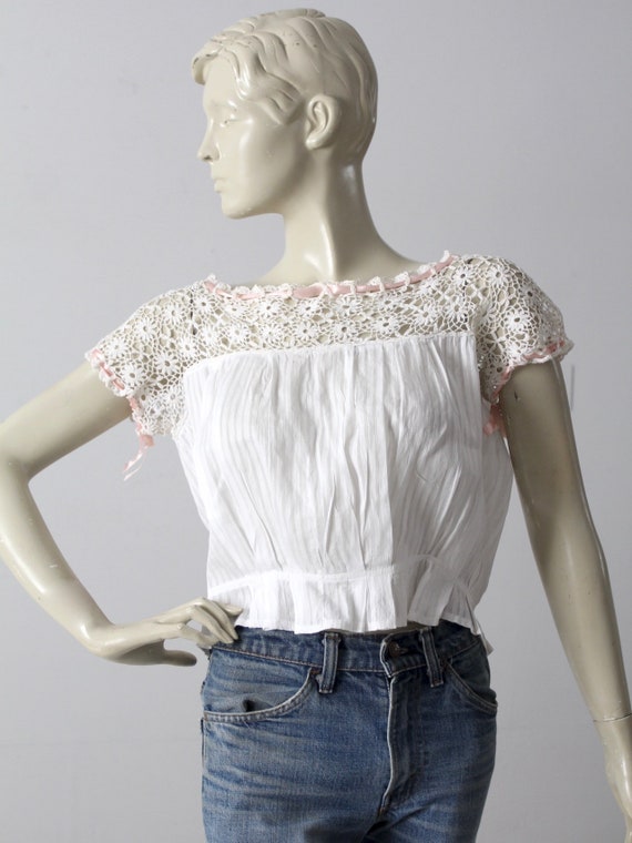 Victorian camisole, antique white blouse with cro… - image 3