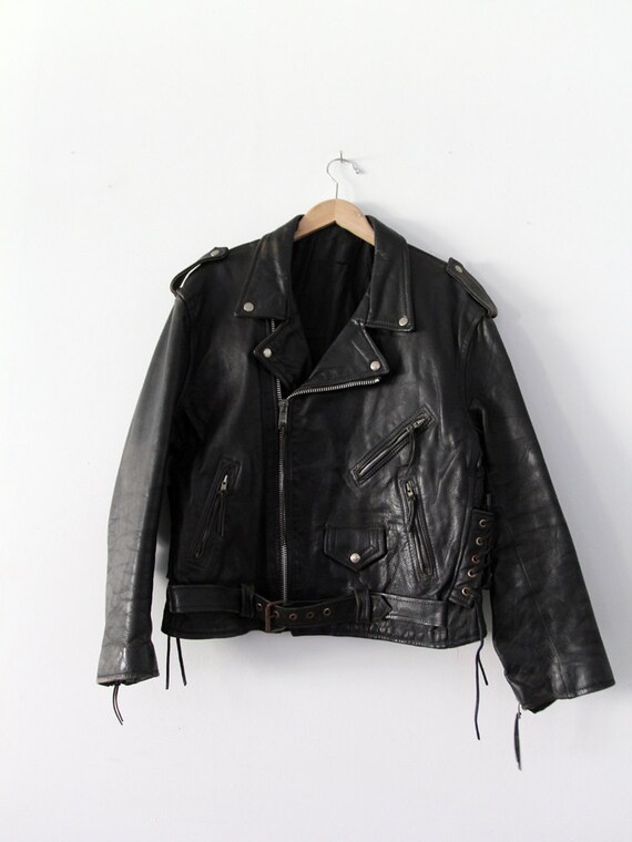 1970s motorcycle jacket, vintage black leather ja… - image 3