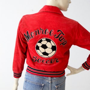1980s soccer jacket, vintage red corduroy coat, school sport jacket image 1