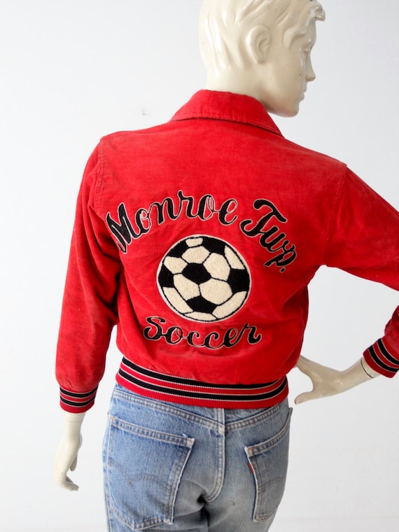 1980s soccer jacket, vintage red corduroy coat, sc