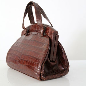 vintage 50s reptile leather bag, frame top handle purse image 7