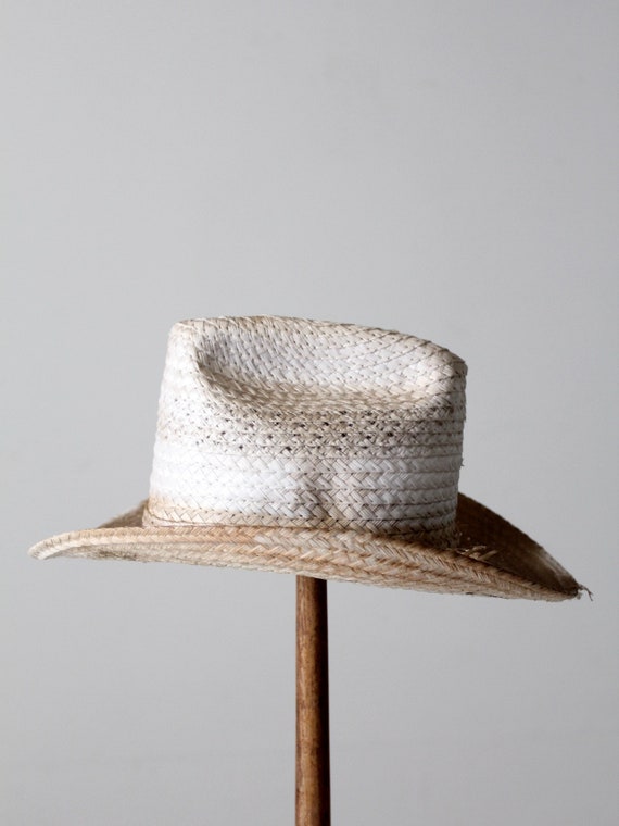 vintage white straw cowboy hat - image 2