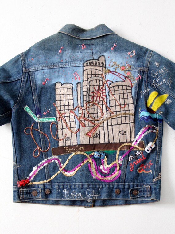 vintage puff paint Levis denim jacket, Detroit cu… - image 5