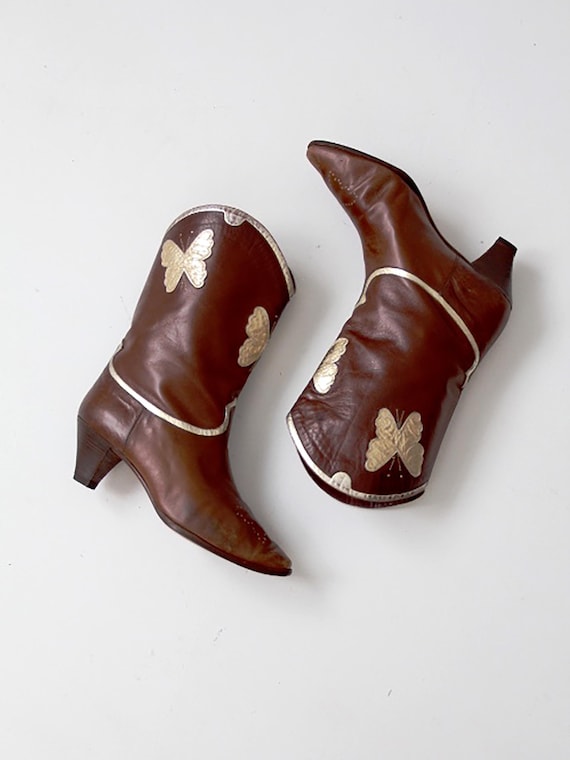 vintage Italian leather butterfly boots, high heel boots women's size 8
