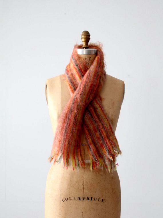 vintage mohair scarf, striped Scottish wool scarf