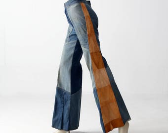 1970年代のアントニオ・ジュゼッペジーンズ、デニムとレザーのパッチ