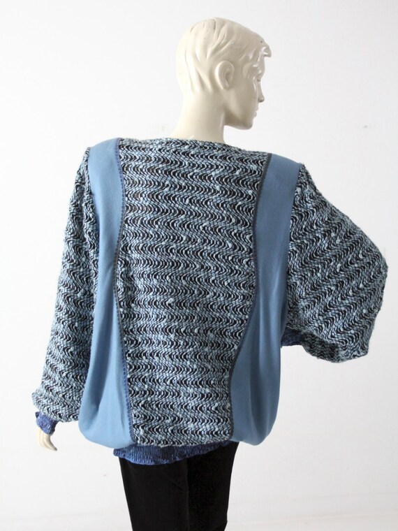 1980s velour patchwork blouse , oversize blue top - image 4