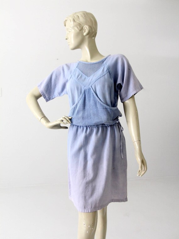 80s mesh cotton dress, vintage blue beach dress