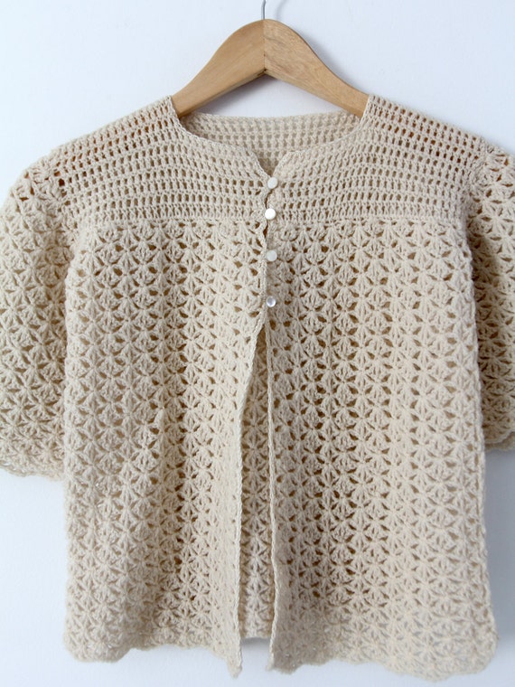 vintage 20s crotchet cardigan top, small sweater - image 5