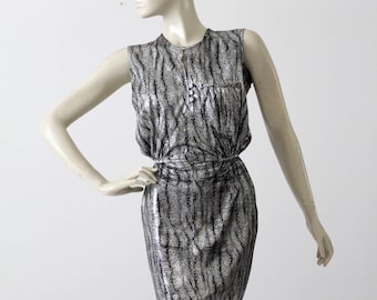 vintage 80s metallic mini dress, cut out fishtail disco dress