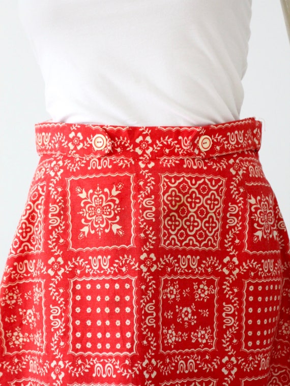 vintage 70s bandana print skirt, red western skirt - image 4