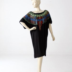 1980s Luv Tricot jersey dress, vintage black painted dress image 1