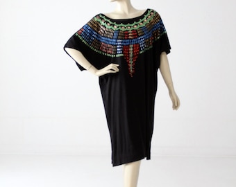 1980er Jahre Herzchen Trikot Kleid, Vintage schwarz gemaltes Kleid