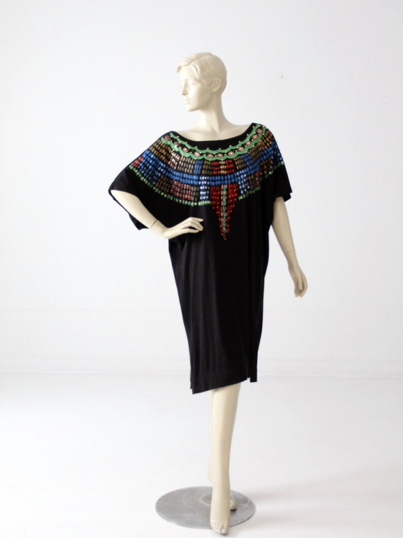 1980s Luv Tricot jersey dress, vintage black painted dress image 1