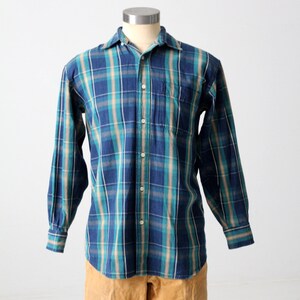 vintage plaid shirt, blue cotton button up