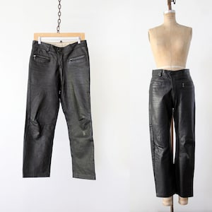 1970s black leather pants, vintage motorcycle pants 32x26