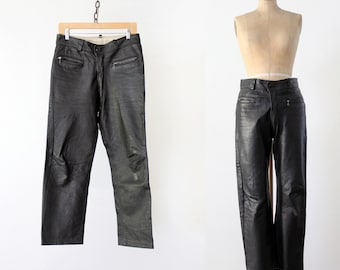 1970s black leather pants, vintage motorcycle pants 32x26