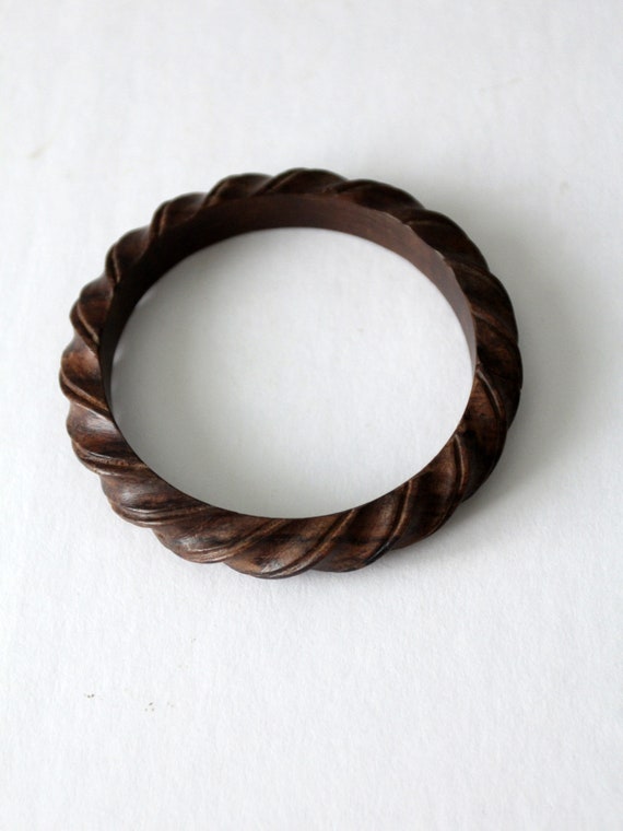 vintage carved wood bangle bracelet - image 7