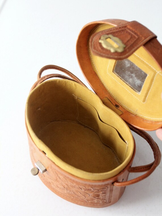 vintage 50s tooled leather pillbox handbag - image 10