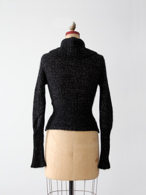vintage angora cowl neck sweater, black with meta… - image 5