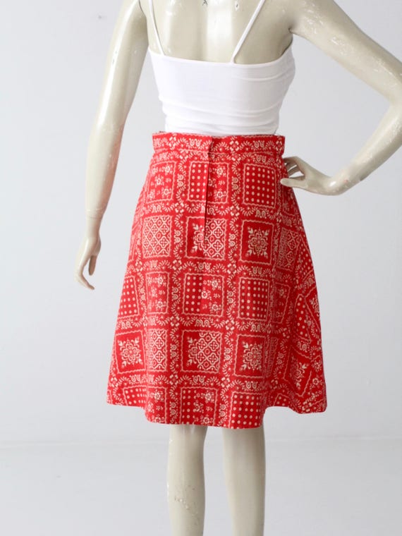 vintage 70s bandana print skirt, red western skirt - image 5