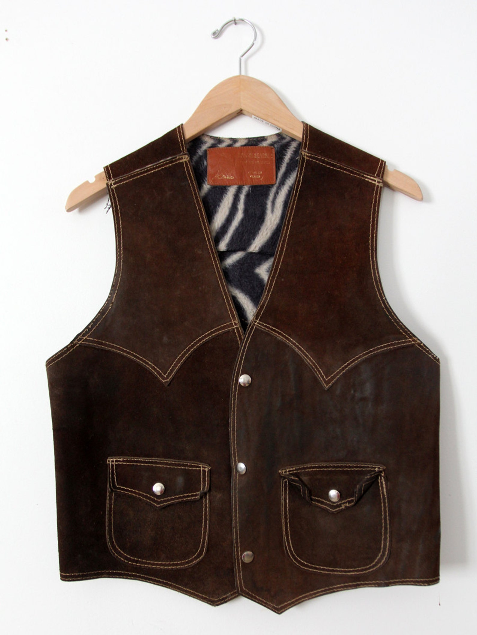 1970s Leather Biker Vest, Vintage Brown Suede Rocker Vest - Etsy