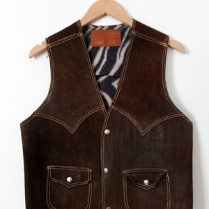 1970s leather biker vest, vintage brown suede rocker vest image 2