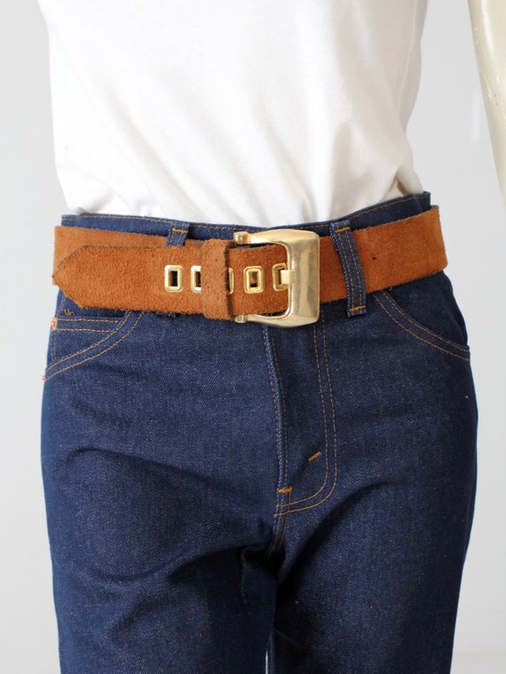 vintage 70s suede belt, brown belt with gold