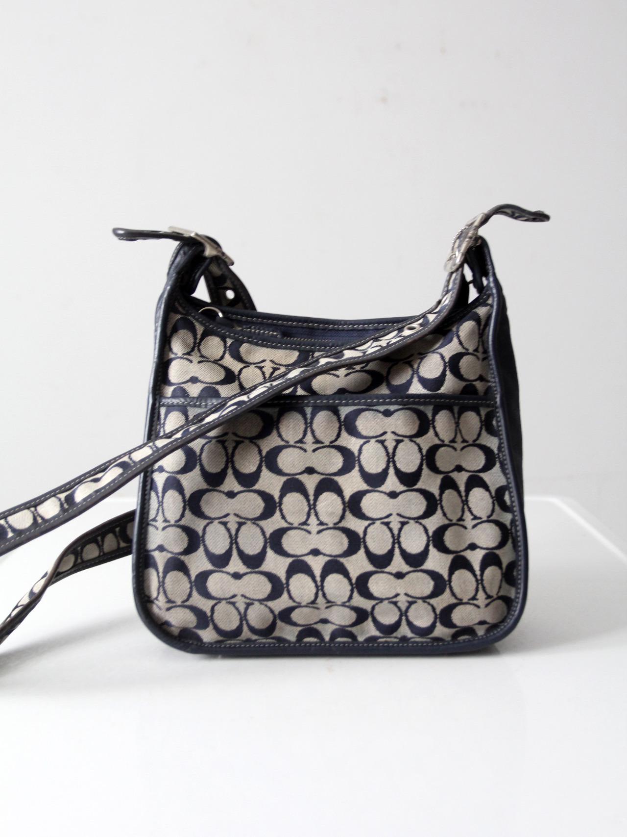 Vintage Coach Signature C Monogram Navy Blue Leather Trim