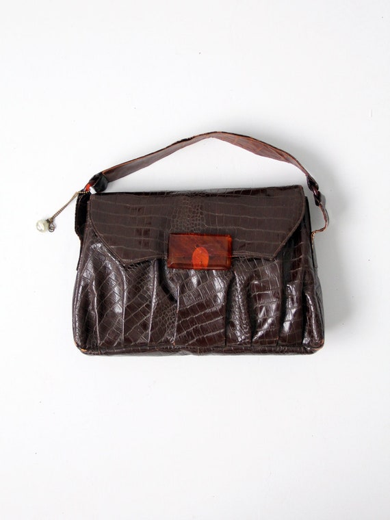 vintage 1930s reptile print leather hand bag