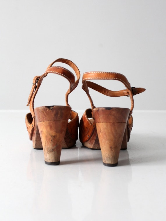 vintage 70s wood leather sandals - image 3