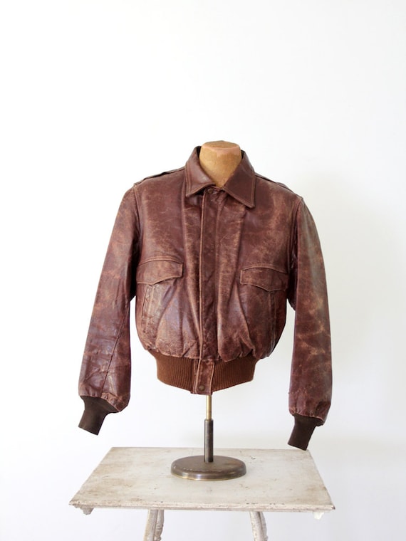 vintage 50s leather bomber jacket - image 1