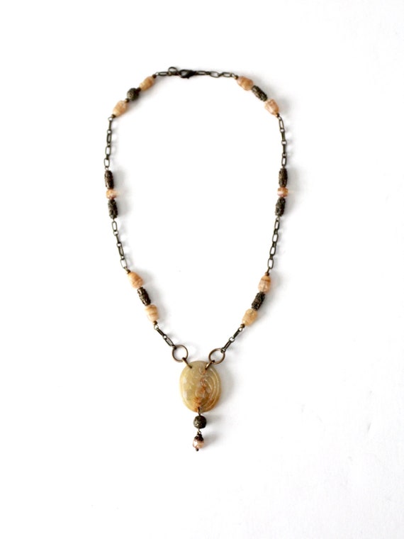 vintage boho beaded pendant necklace