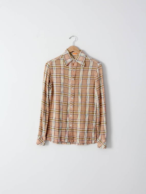 vintage 70s gauze cotton shirt, plaid button down