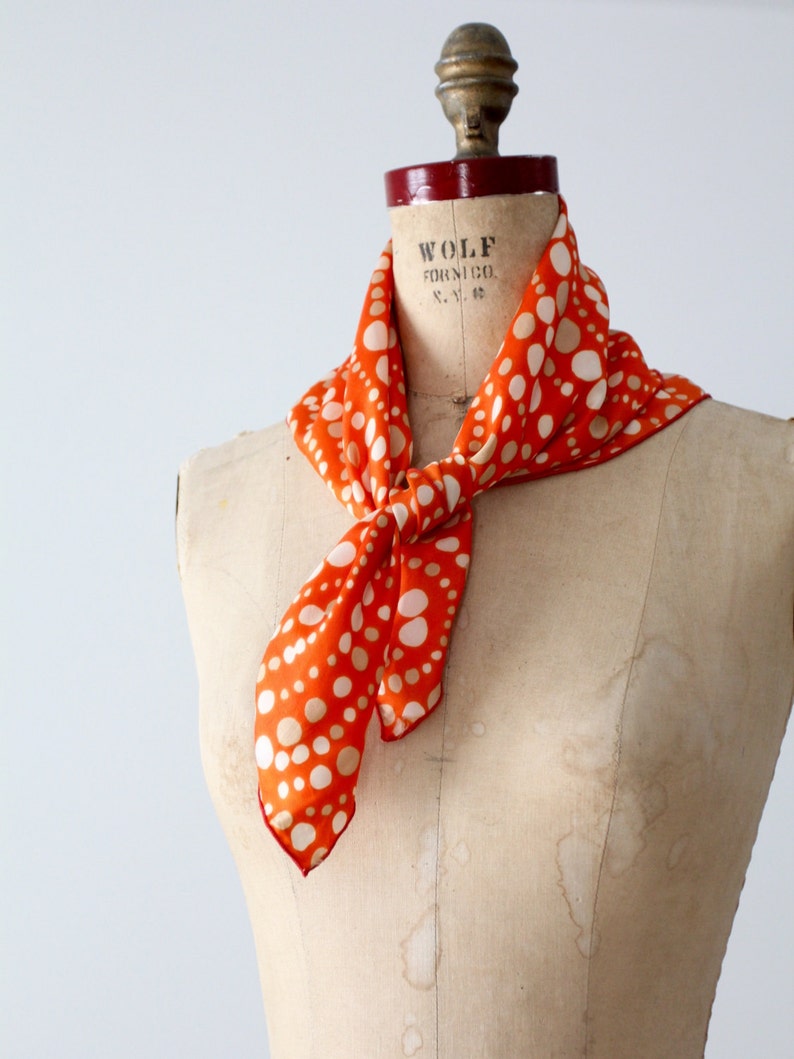 Vintage 60s orange print scarf mod faux silk scarf | Etsy