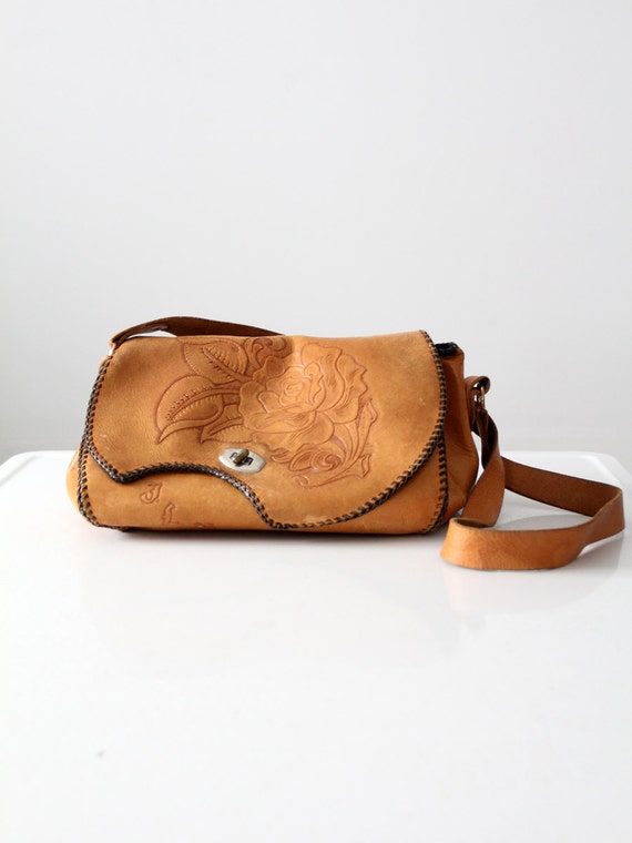 1970s tooled leather satchel bag - image 3