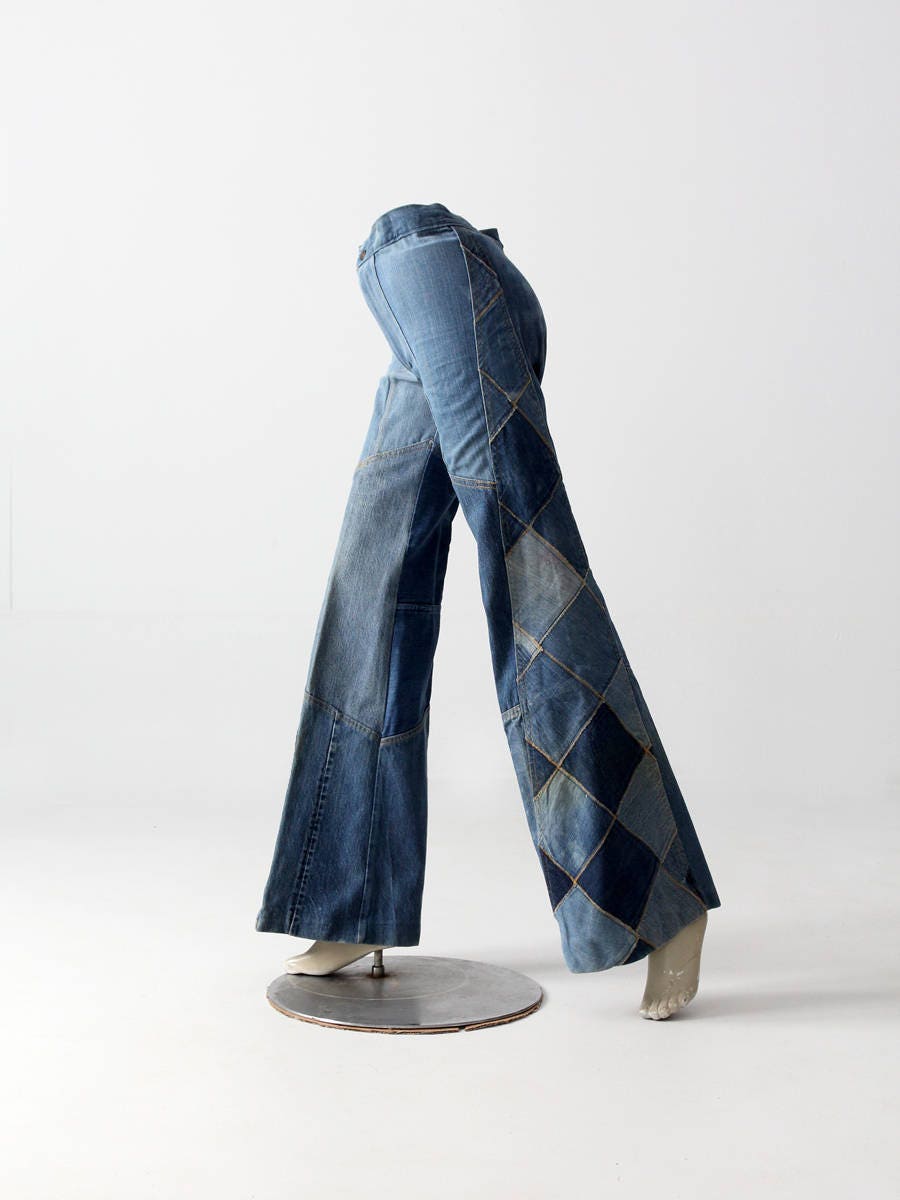 1970s Antonio Guiseppe Jeans Denim Patchwork Bell Bottoms 26 - Etsy