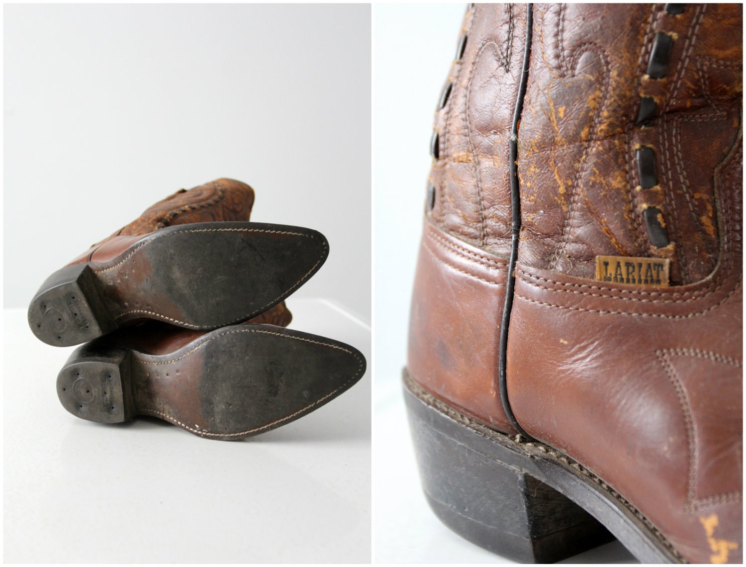 Men’s Vintage Lariat Leather Cowboy Boots #20815 size 8.5 Vintage Lariat Leather Cowboy Boots - Brown Leather - Men main image 3