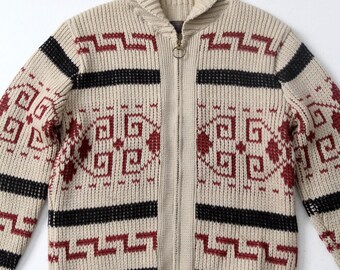 1970s Pendleton Zip up Sweater, Vintage Cowichan Style Knit