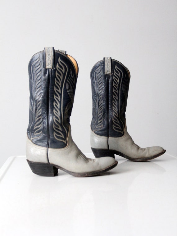 vintage Tony Lama cowboy boots, black label two t… - image 3