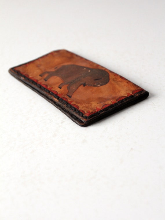 vintage 70s bison tooled leather wallet - image 9