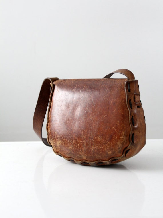 Buy ON RESERVE / HOLD for Y. 1970s Leather Handbag Hippie Tooled