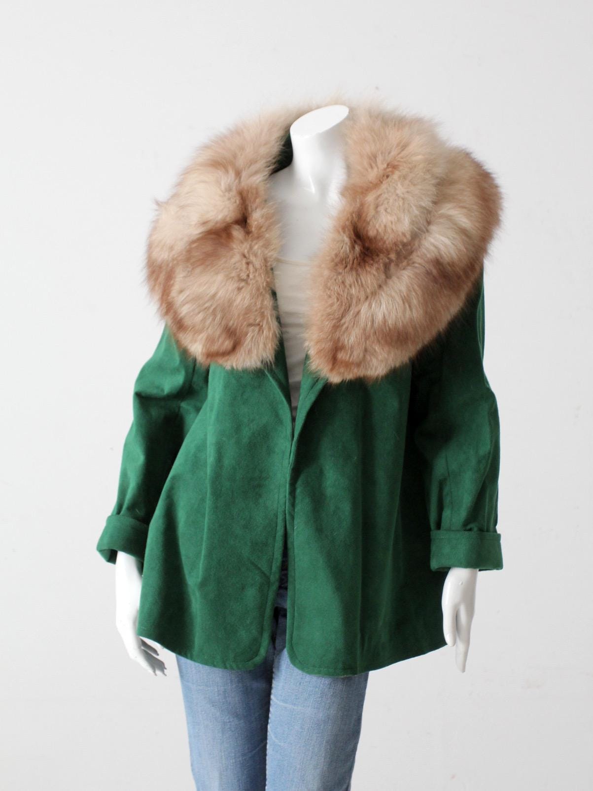Vintage Green Faux Suede Coat With Fur Collar - Etsy