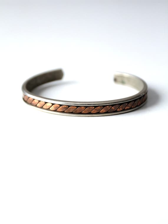 vintage copper mixed metal cuff bracelet - image 1