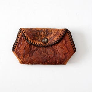 Monedero vintage de cuero repujado, bolso de cuero hecho a mano