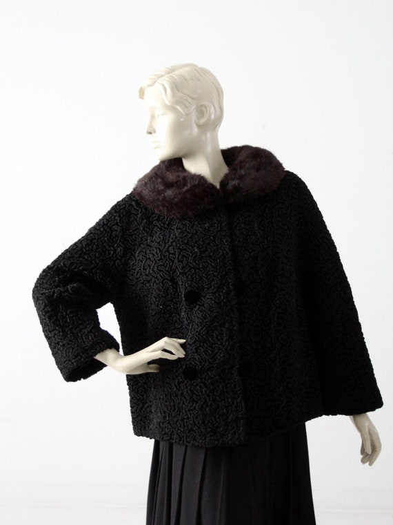 1950s faux Persian lamb coat with fur collar