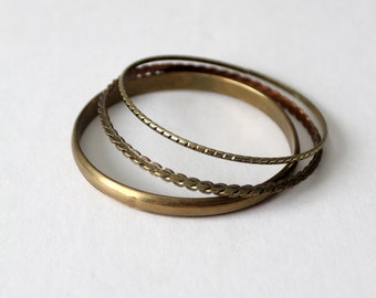 vintage brass bangle set/3, stacking bracelets