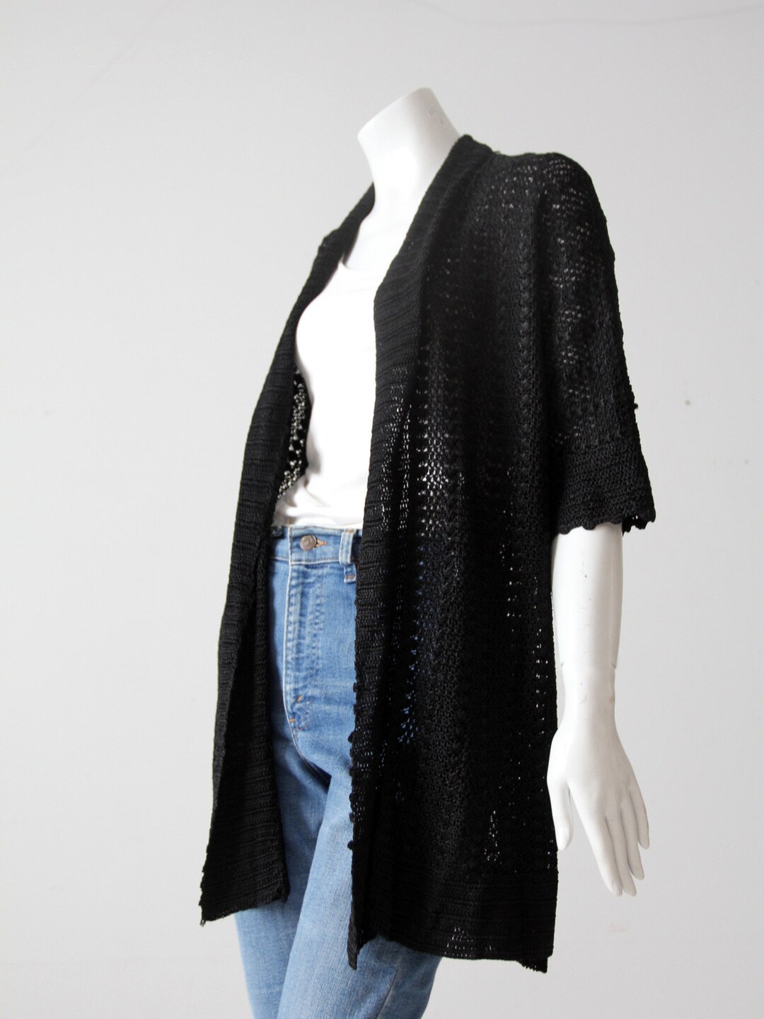 Vintage Crotchet Cardigan Black Sweater Open Jacket - Etsy
